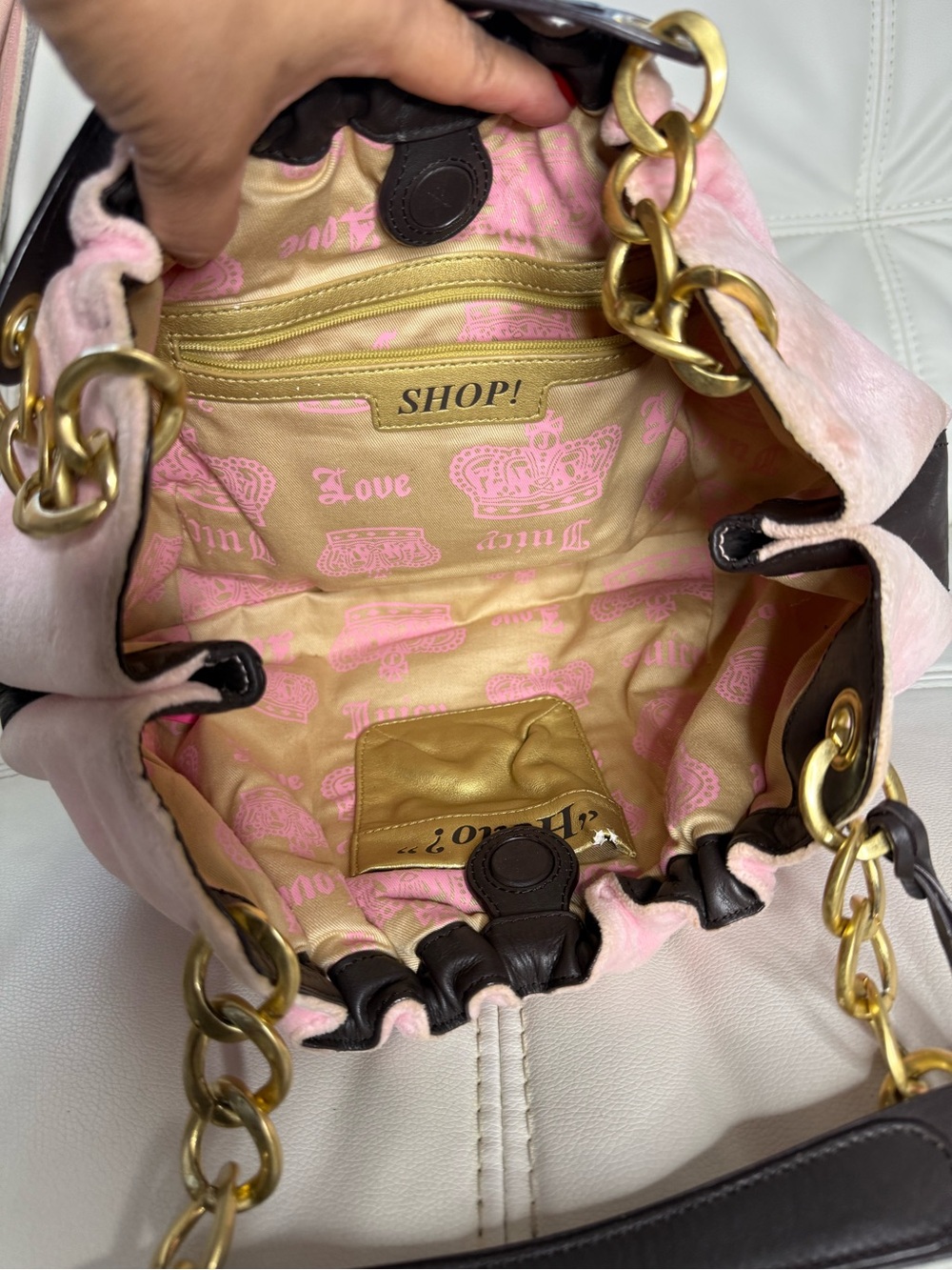 Juicy Couture Pink 'Juicy Royal' Embroidered Shoulder Bag with Gold Hardware - Picture 5 of 16